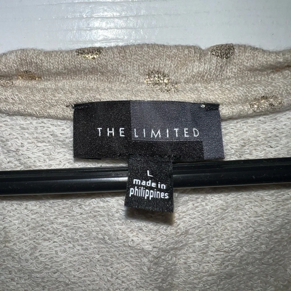 The Limited Cream Polka Dot Zipper Accent Crew Neck Sweatshirt Size Large - Picture 3 of 5